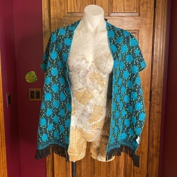 NWT Made in France P. Cornillon wool Blend reversible turquoise Scarf wrap shawl - Picture 7 of 8